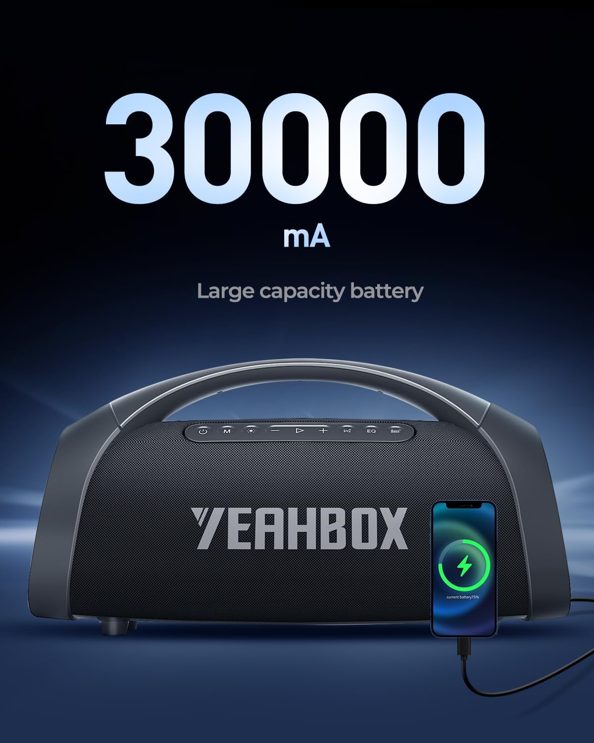 Large Bluetooth Speaker Loud, Massive Bass, IPX66 Waterproof Party Portable Speaker with Subwoofer/EQ/Fast Charge, Outdoor Wireless Speakers