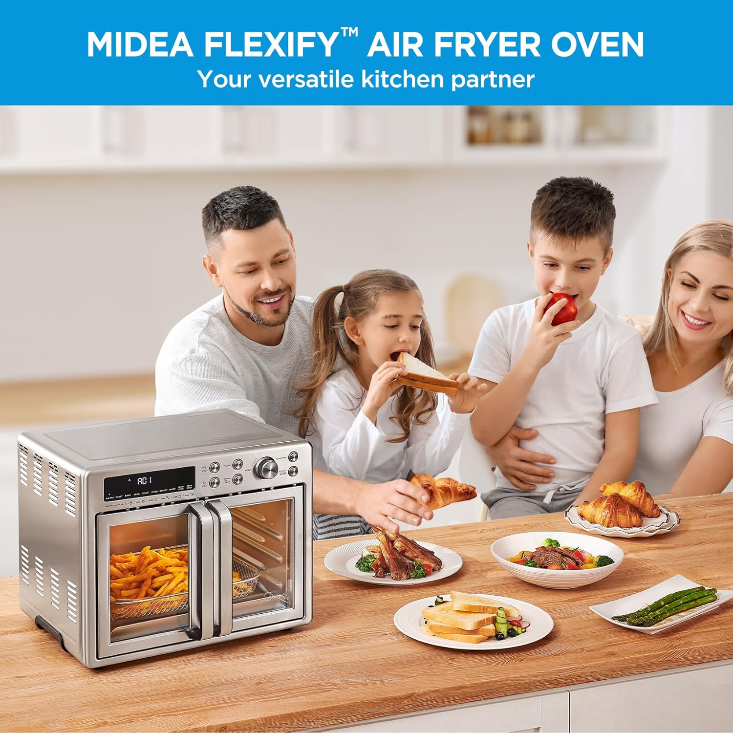 Extra Large Air Fryer Countertop Oven 10-in-1 Combo, 25% Faster Cooking and 90% Less Oil, Stainless Steel