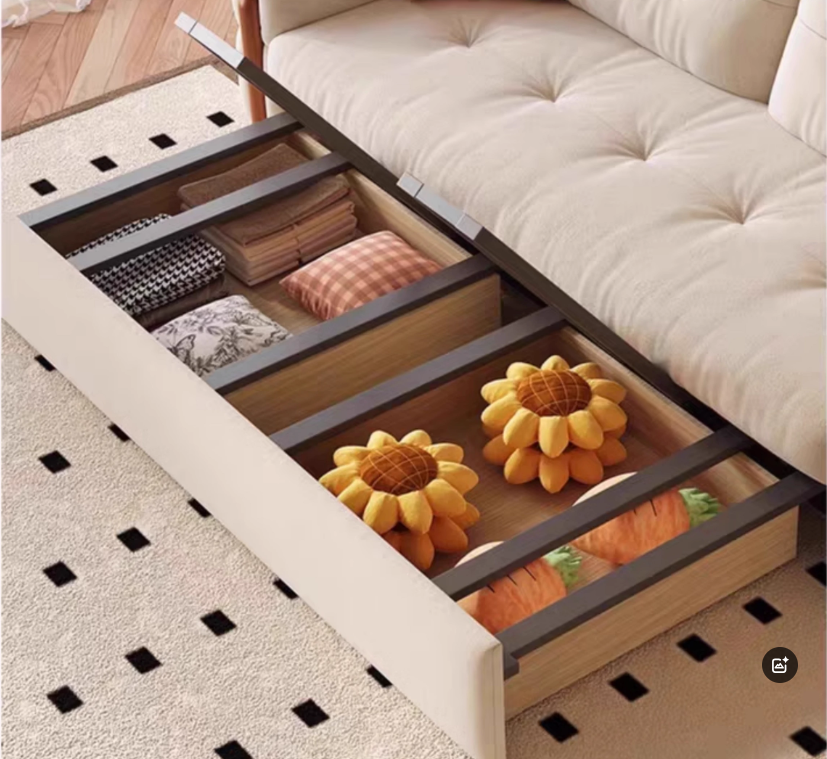Anti-scratch Flannel Fabric Sofa Bed with Underneath Storage