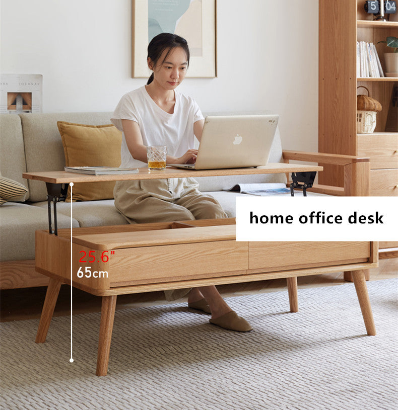 Solid Wood Lift Top Coffee Table with Drawers and Hidden Storage Compartments