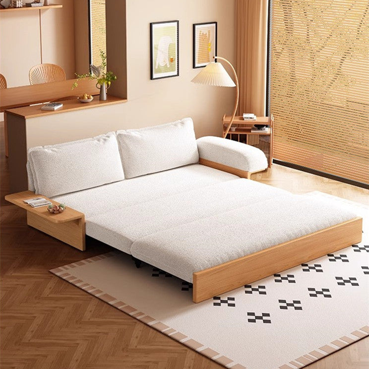 Japandi Teddy Plush Fabric Sofa Bed with Storage