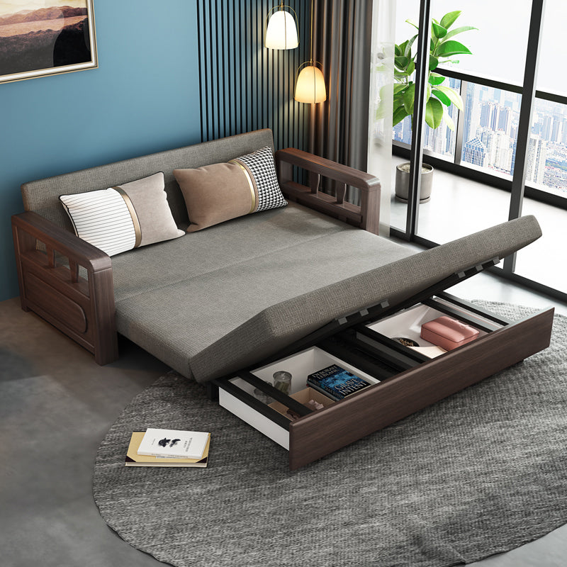 Modern Solid Wood Frame Convertible Sofa Bed With Underneath Storage
