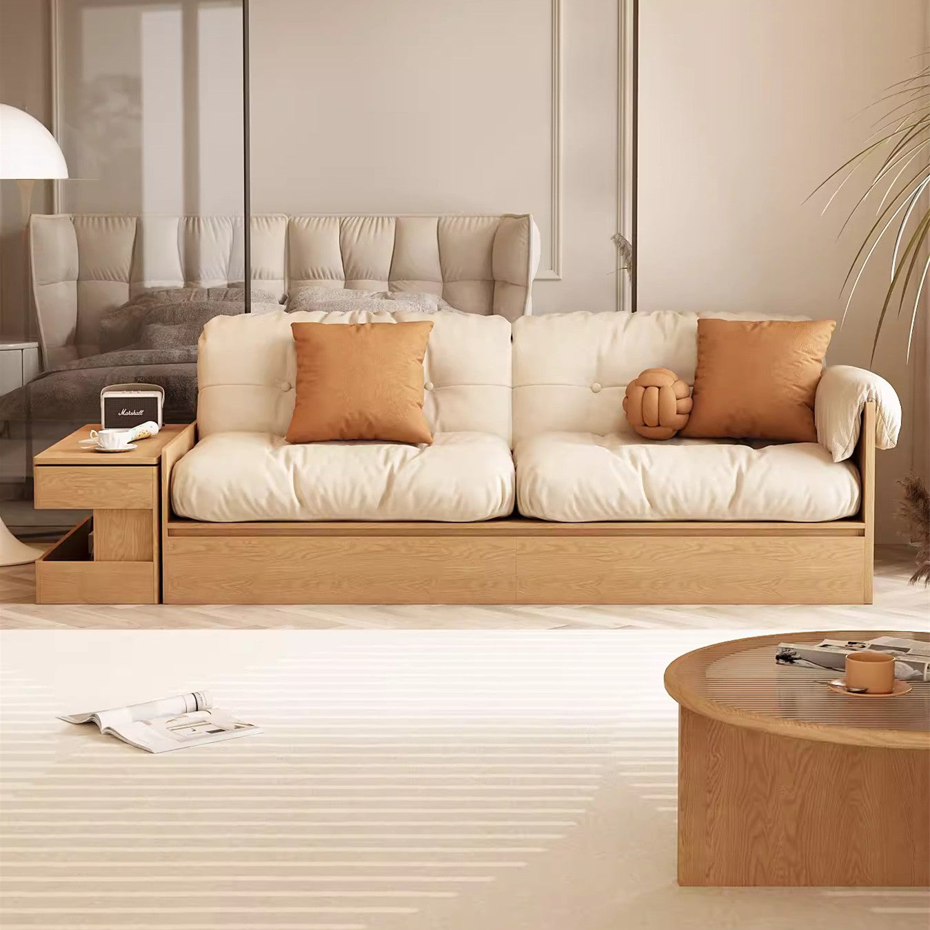 Limited time sale -Multifunction Fabric High Box Storage Sofa with Armrest Table and Drawers