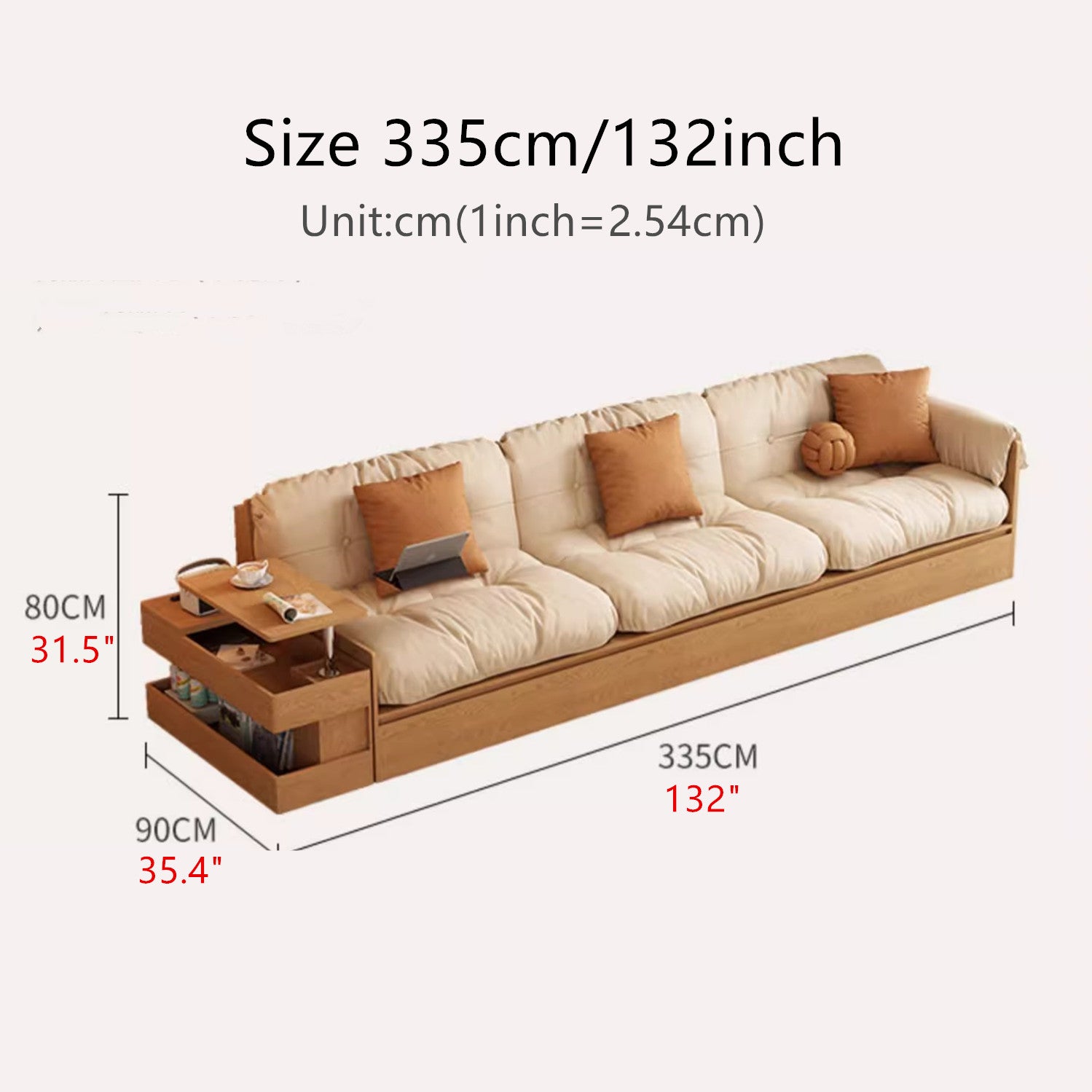 Limited time sale -Multifunction Fabric High Box Storage Sofa with Armrest Table and Drawers