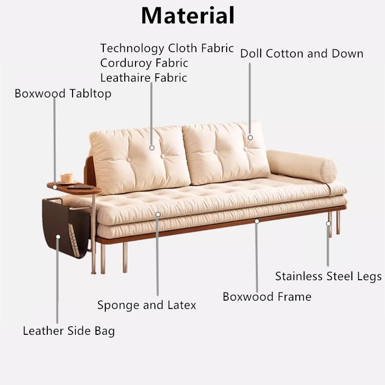 Nordic Minimalist Sofa Bed with Rotating Side Table