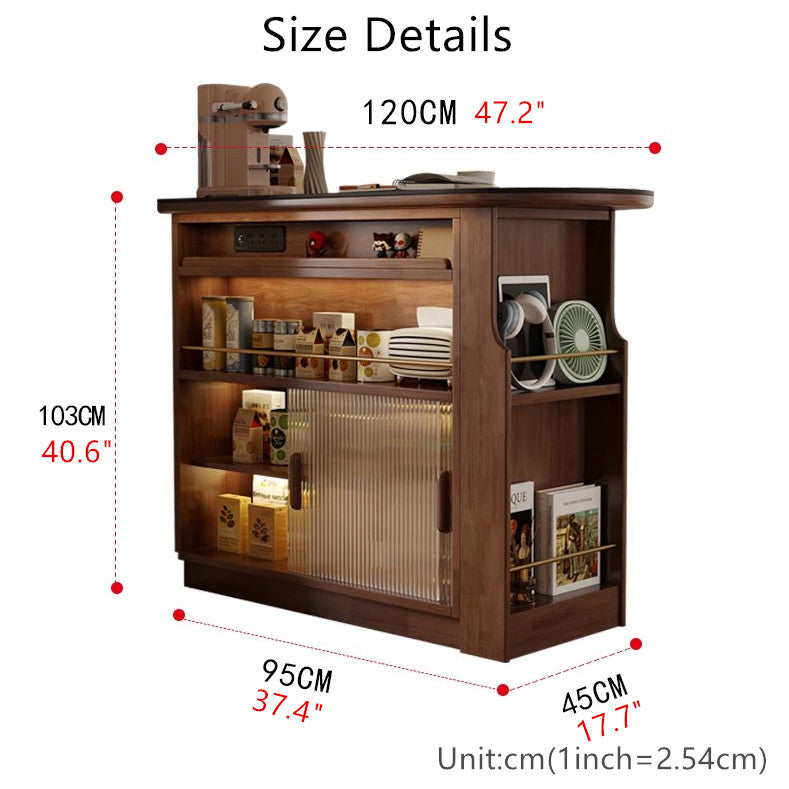 360° Solid Wood Rotating Bar Table with Double Side Storage Cabinet