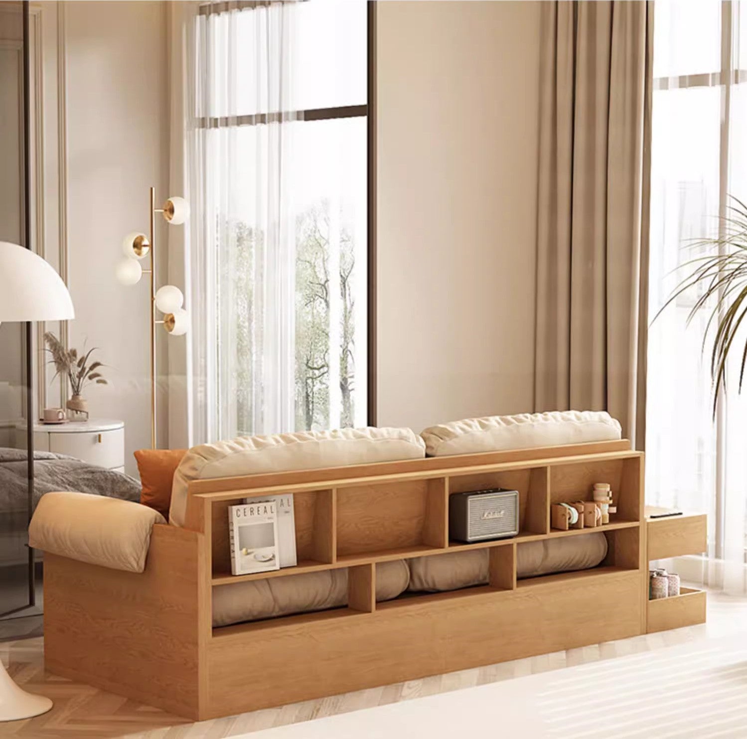 Limited time sale -Multifunction Fabric High Box Storage Sofa with Armrest Table and Drawers