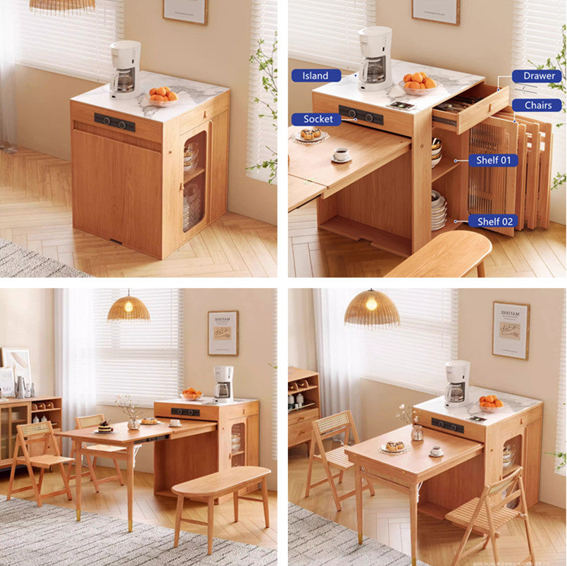 Limited time sale -Space Saving Solid Wood Kitchen Island Dining Table