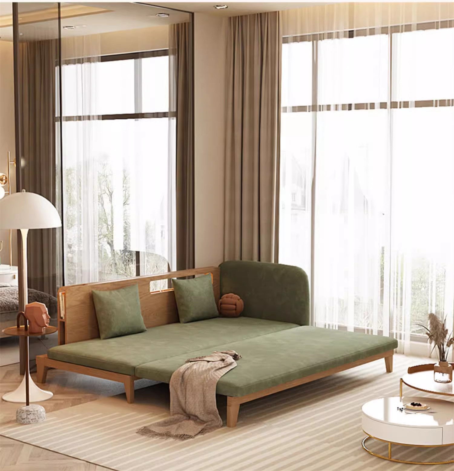 Pull Out Sofa Bed with Backrest and Single Armrest