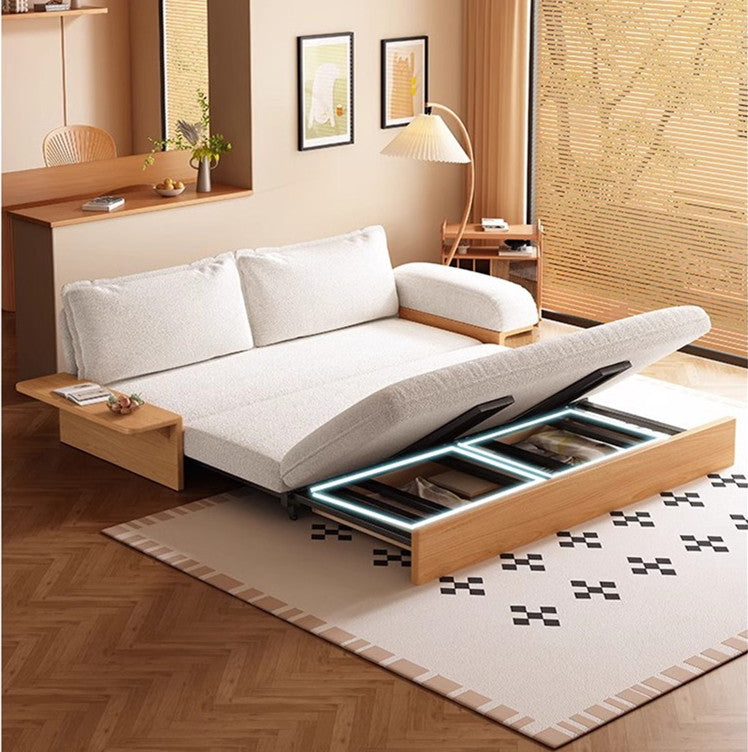 Japandi Teddy Plush Fabric Sofa Bed with Storage