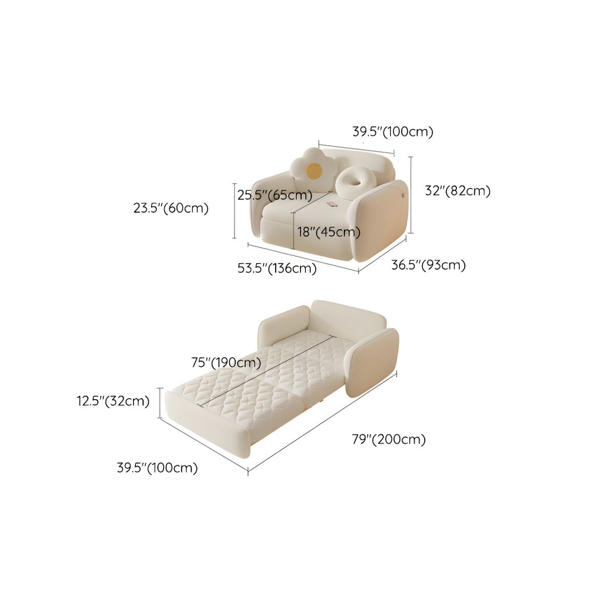 Berber Fleece Solid Wood Sofa Bed With Underneath Storage