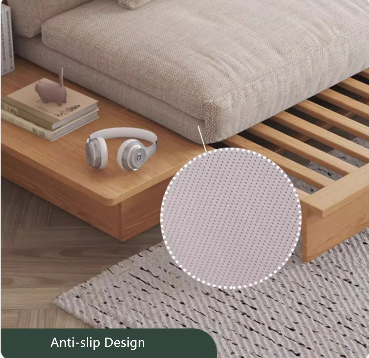 Best Selling -Japandi Solid Wood Sofa Bed with Liftable Armrest Storage Box