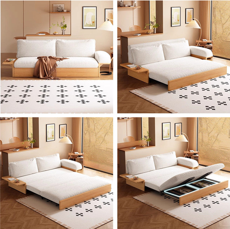 Japandi Teddy Plush Fabric Sofa Bed with Storage