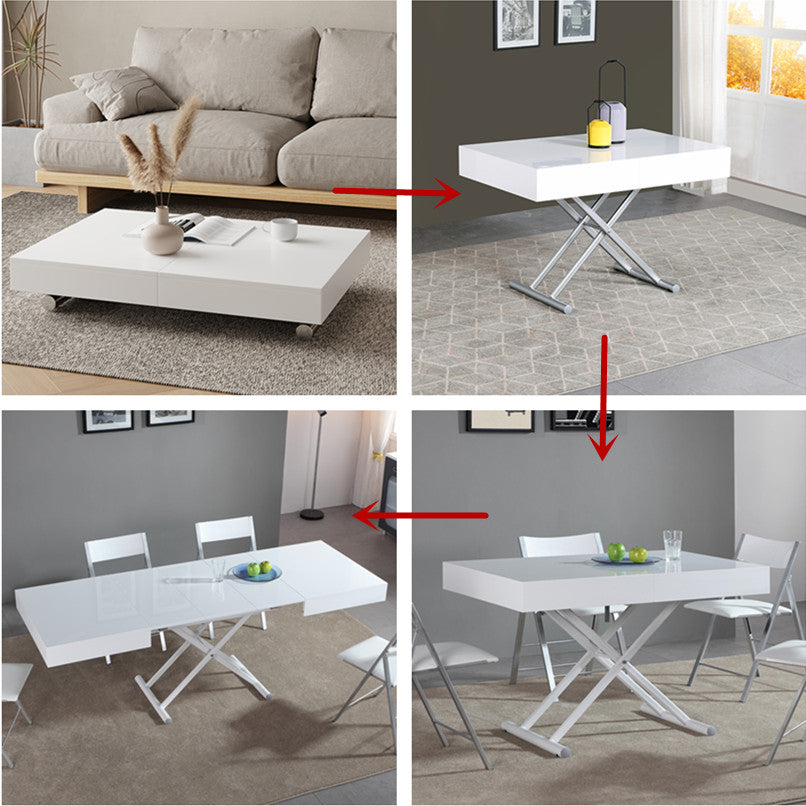 2-in-1 Transformable Dining Table & Coffee Table with Up and Down Mechanism