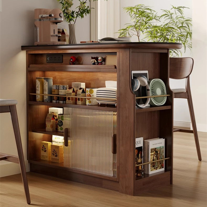 360° Solid Wood Rotating Bar Table with Double Side Storage Cabinet