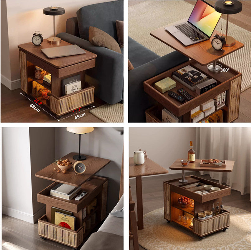 Last 3 days -Solid Wood Liftable Tabletop Coffee Table with Storage and Universal Wheels