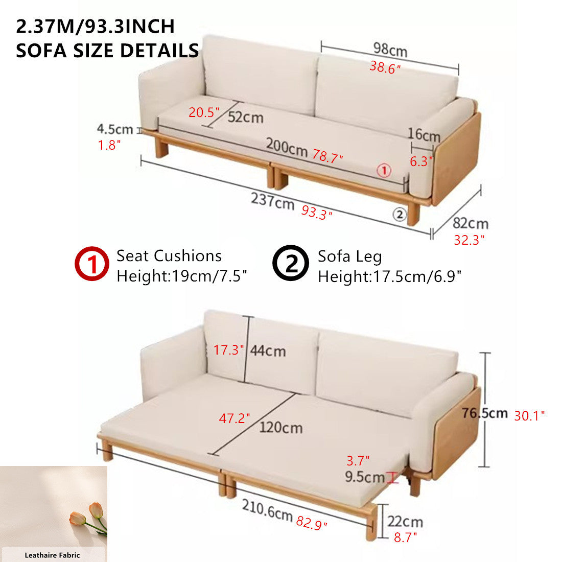 Japandi Solid Wood Sofa Bed