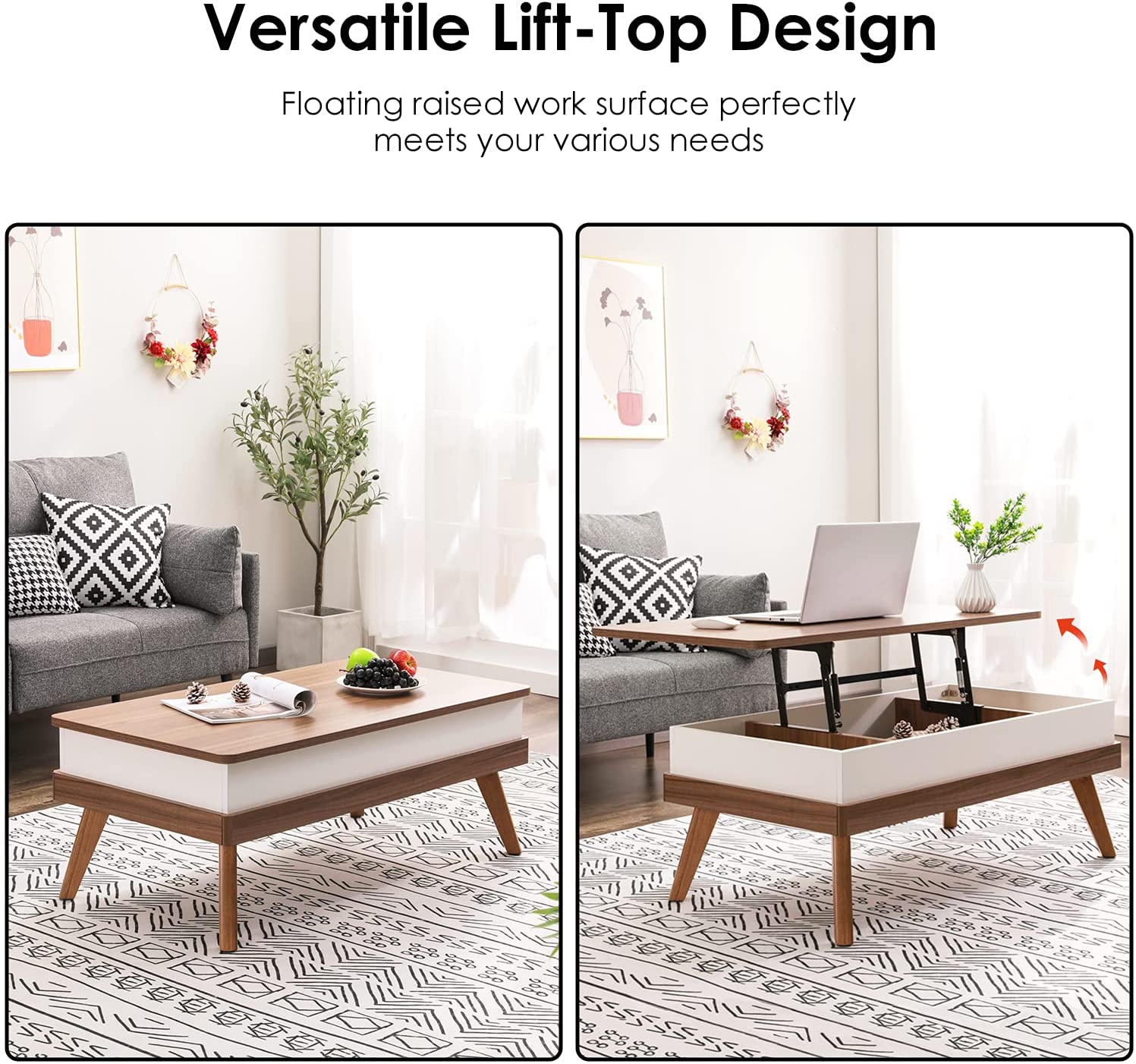 Easy-to-Assembly Lift Top Coffee Table with Hidden Storage Compartment