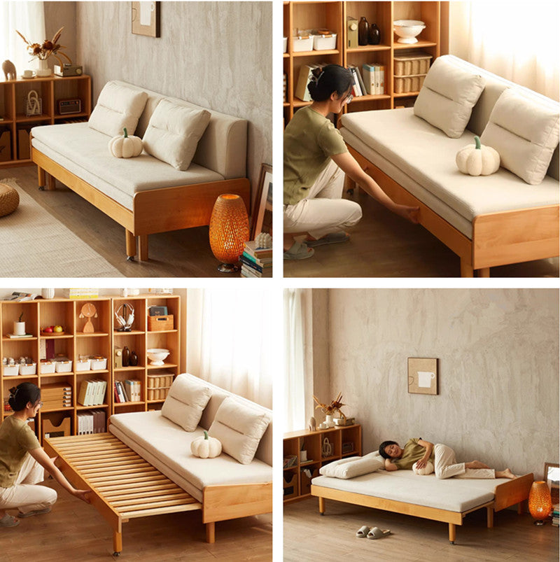 Limited time sale -Japandi Pull Out Solid Beech Wood Day Bed