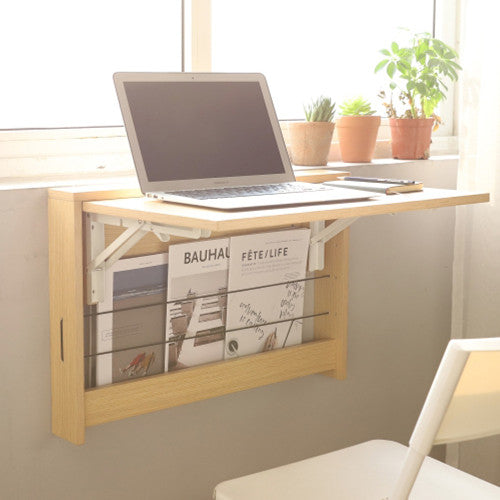 Wall Mounted Foldable Desk With Storage Shelf