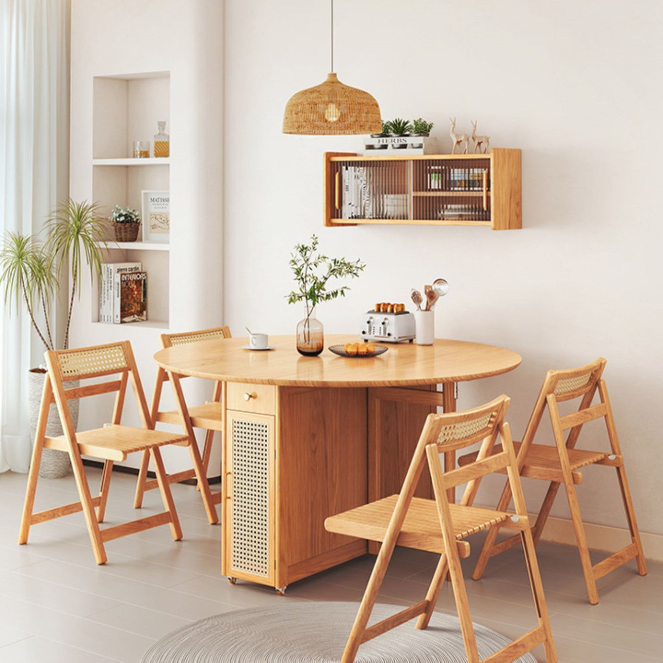Limited time sale -Double Drop Leaf Round Table with 4 Folding Chairs