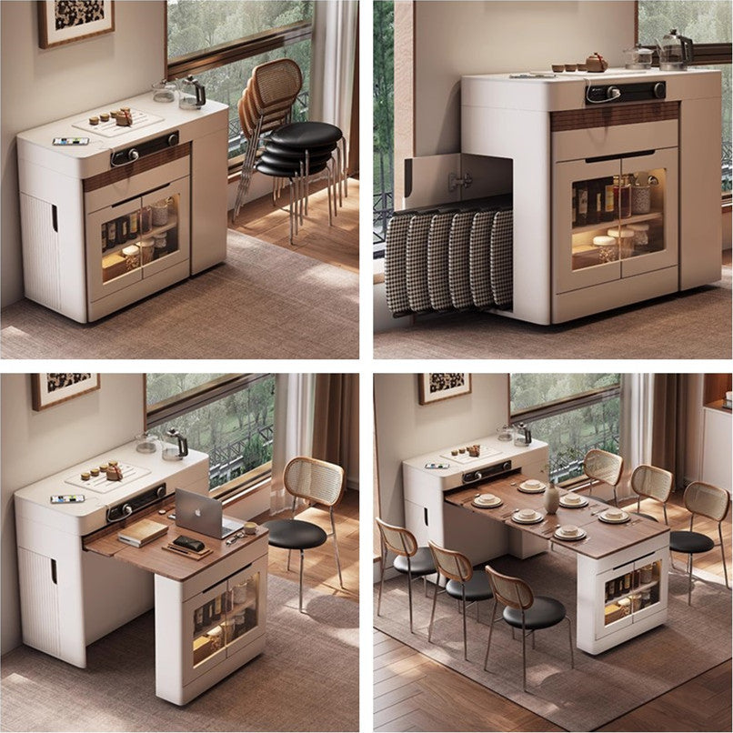 Space Saving Kitchen Island Table with Leaves and Universal Wheels