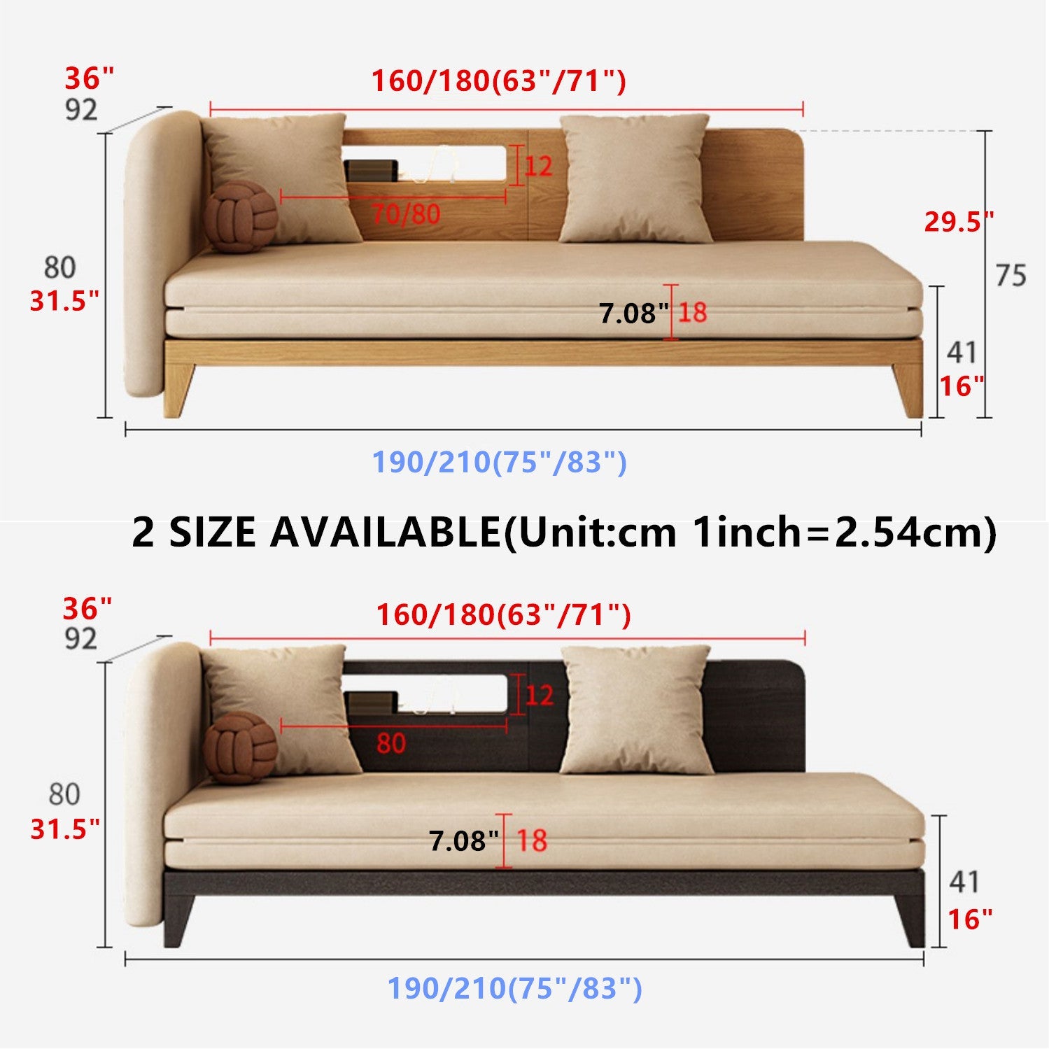 Pull Out Sofa Bed with Backrest and Single Armrest