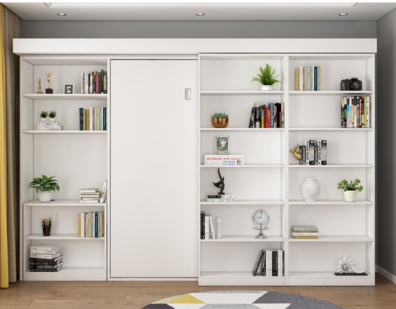 Murphy Bed with Bookshelf and Wardrobe and Foldable Desk