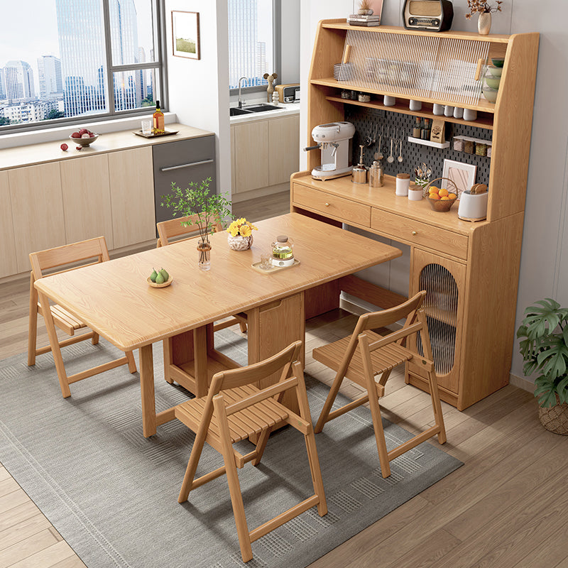 Kitchen Hutch Cabinet with Double Drop Leaf Dining Table and 4 Folding Chairs