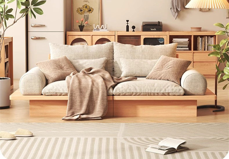 Limited time sale -Japandi Solid Wood Sofa with Storage Underneath