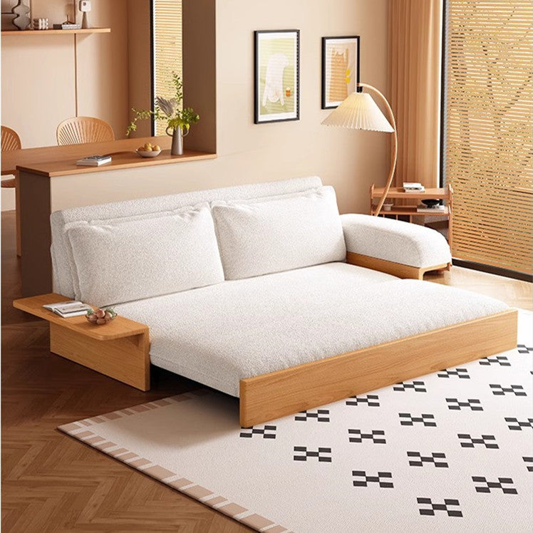 Japandi Teddy Plush Fabric Sofa Bed with Storage