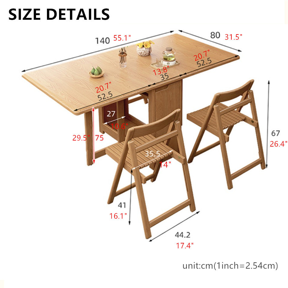 Kitchen Hutch Cabinet with Double Drop Leaf Dining Table and 4 Folding Chairs