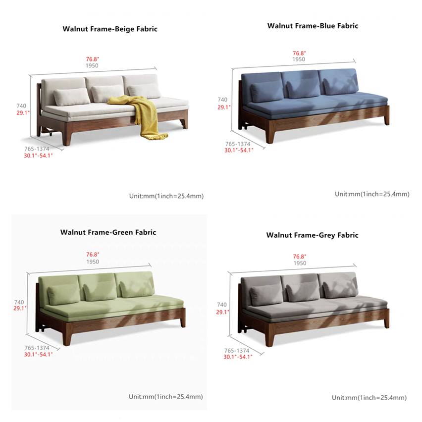 Japandi Pull Out Sleeper Sofa Bed With Solid Wood Back Support