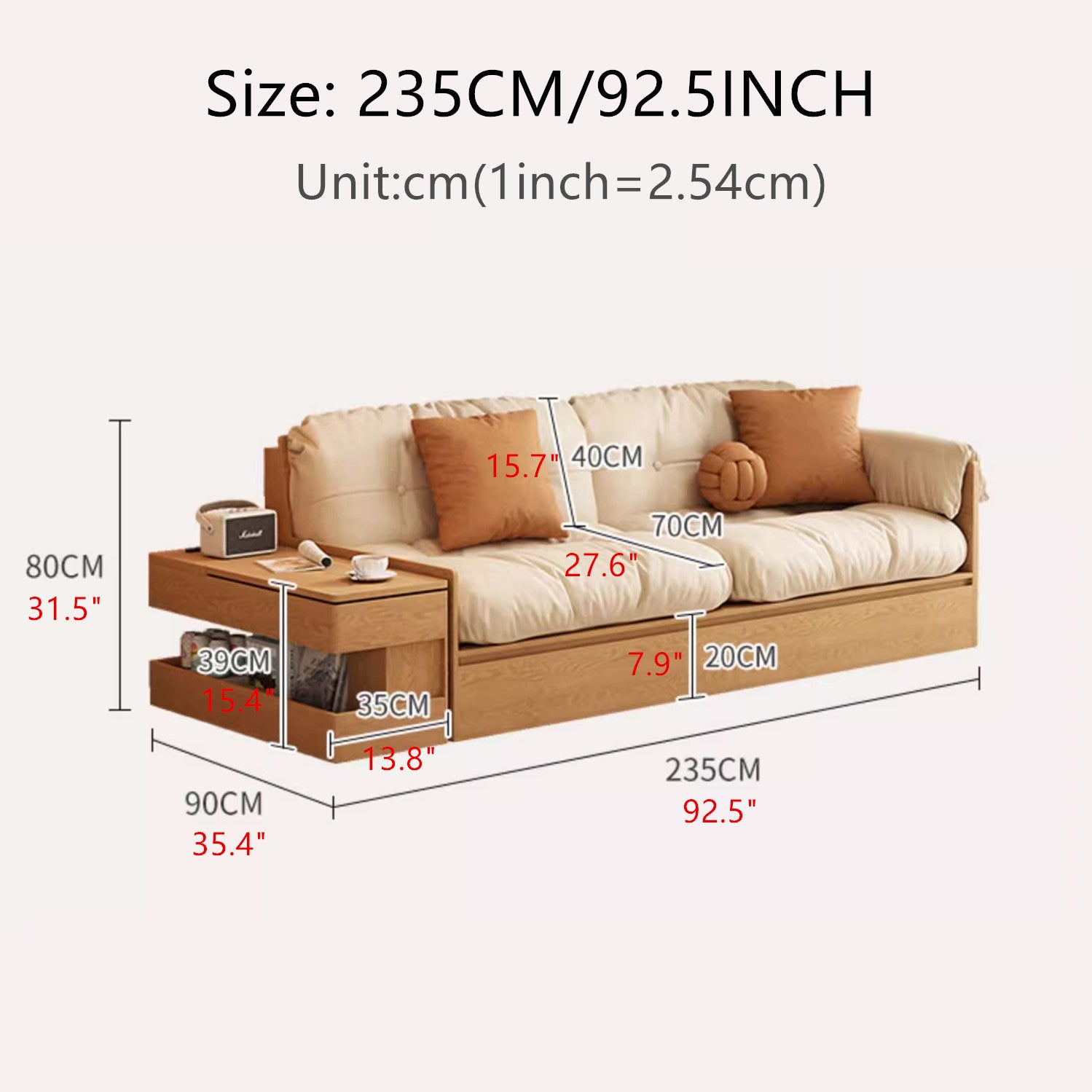 Limited time sale -Multifunction Fabric High Box Storage Sofa with Armrest Table and Drawers