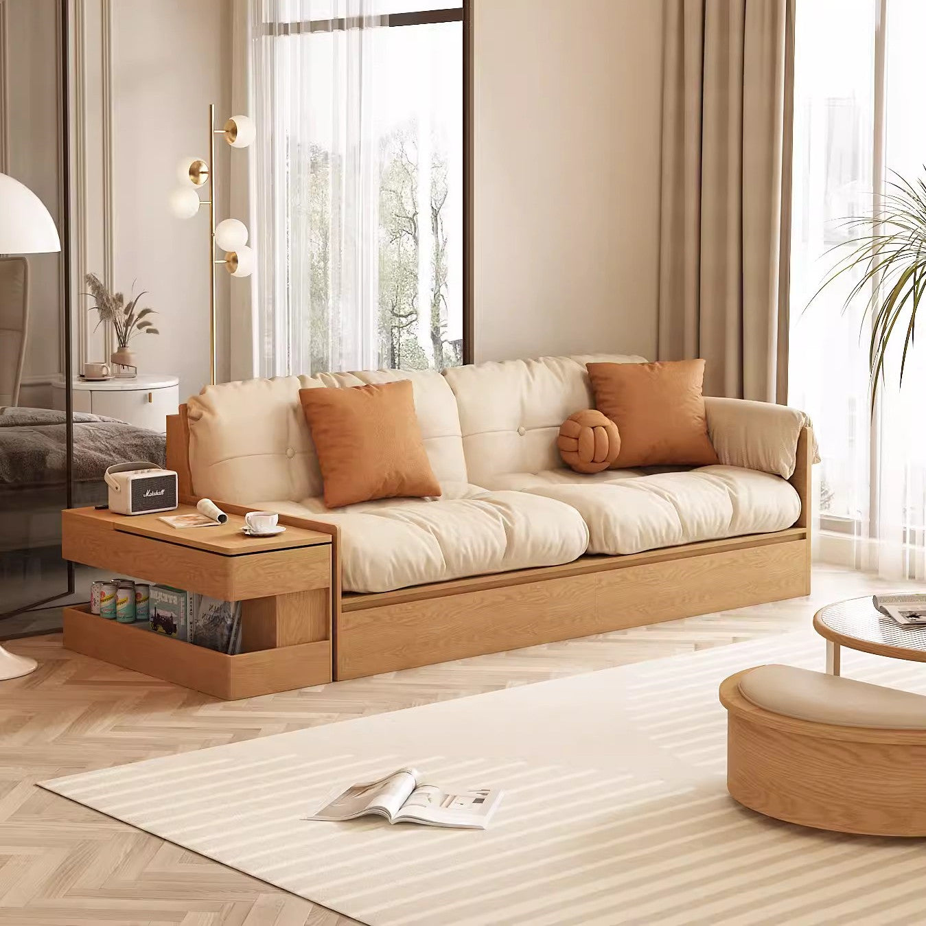 Limited time sale -Multifunction Fabric High Box Storage Sofa with Armrest Table and Drawers