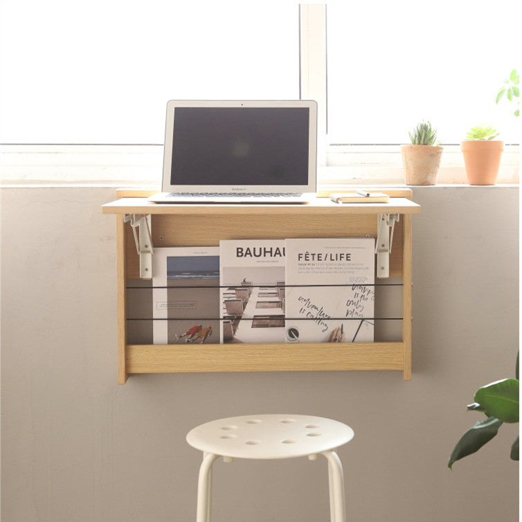 Wall Mounted Foldable Desk With Storage Shelf