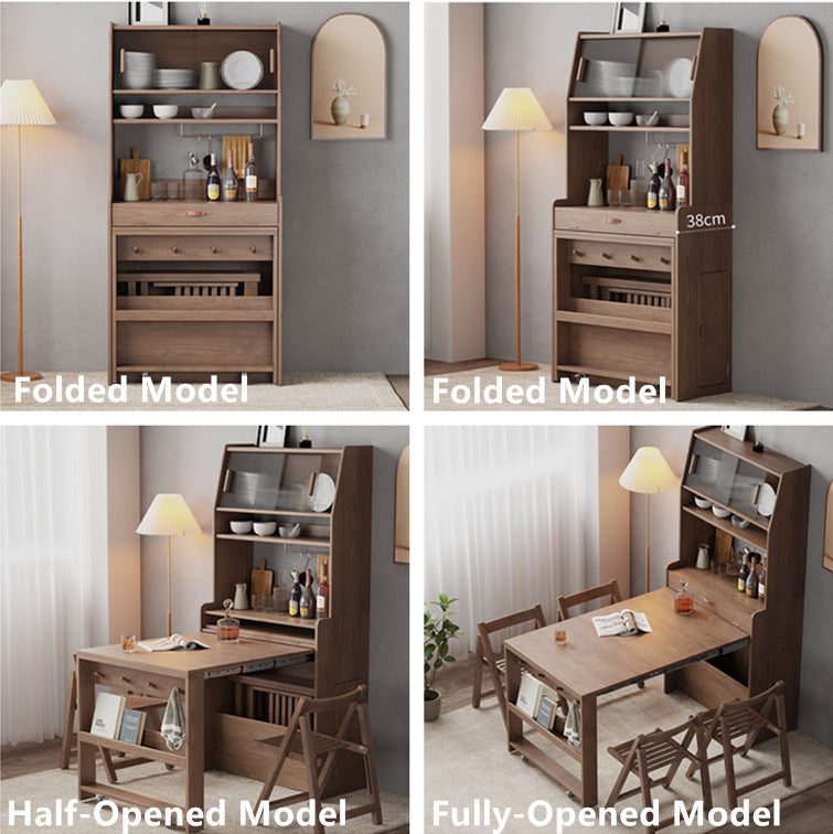 Hutch Cabinet with Extendable Table and Folding Chairs