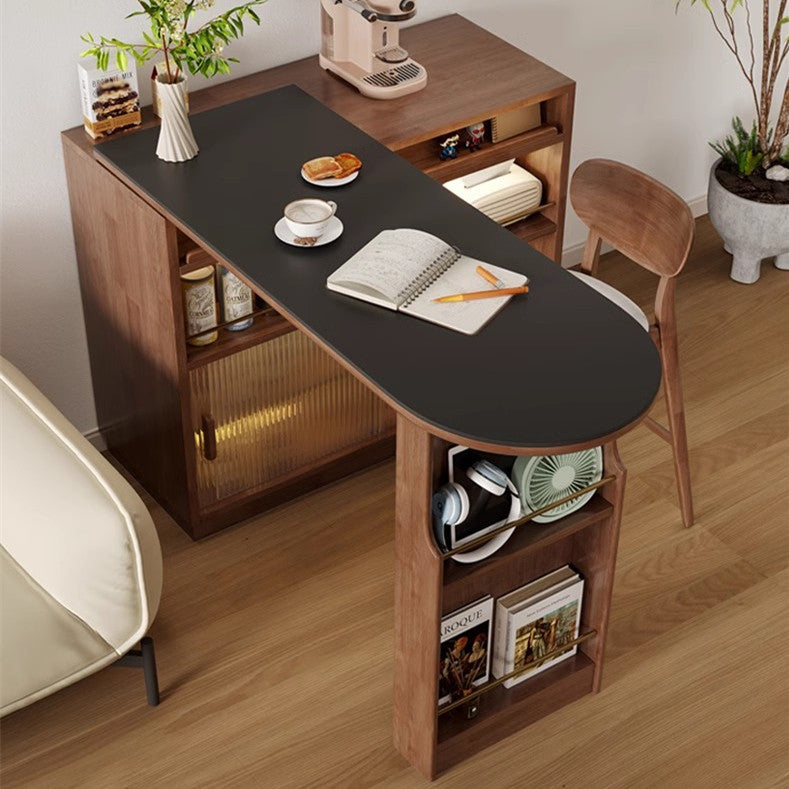 360° Solid Wood Rotating Bar Table with Double Side Storage Cabinet
