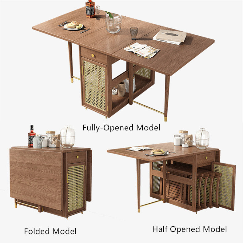 Double Drop Leaf Dining Table With 4 Foldable Chairs