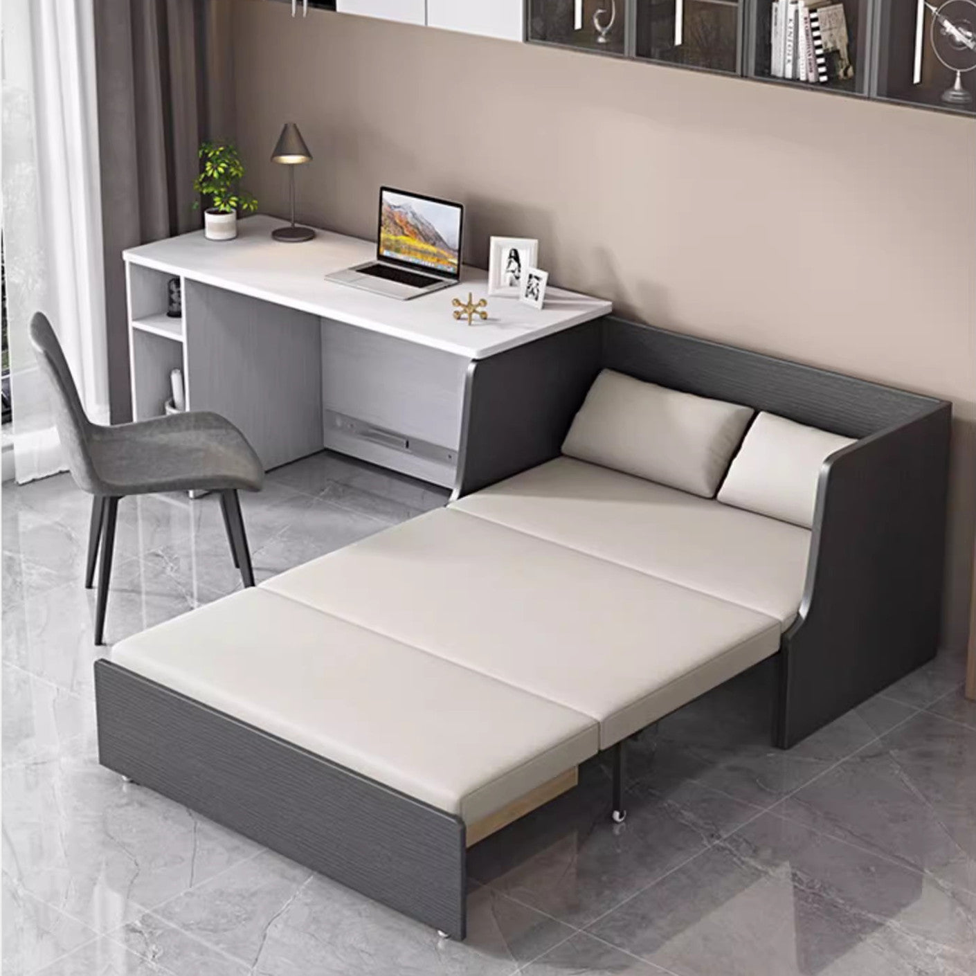 Space Saving Sofa Bed with Underneath Storage and Computer Desk Set