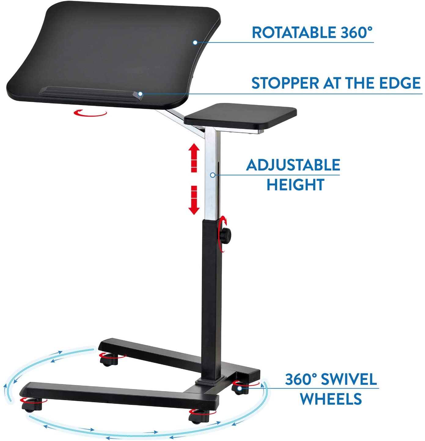 Limited time sale -Portable ans Adjustable Height Rolling Laptop Desk with Mouse Pad