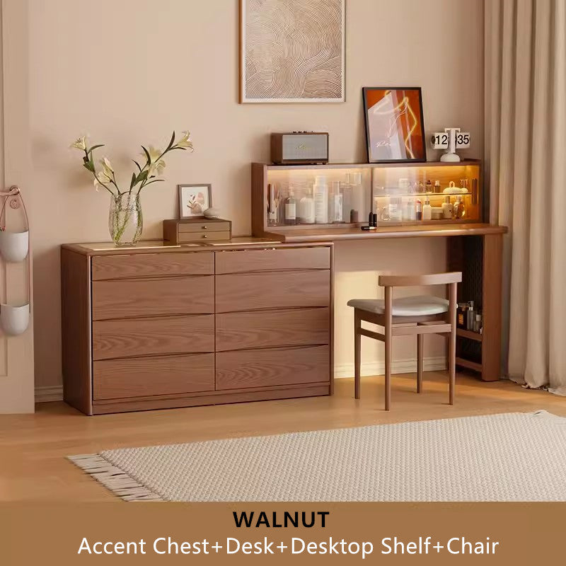 Light Luxury Extendable Vanity Table with 8-Drawer Accent Chest