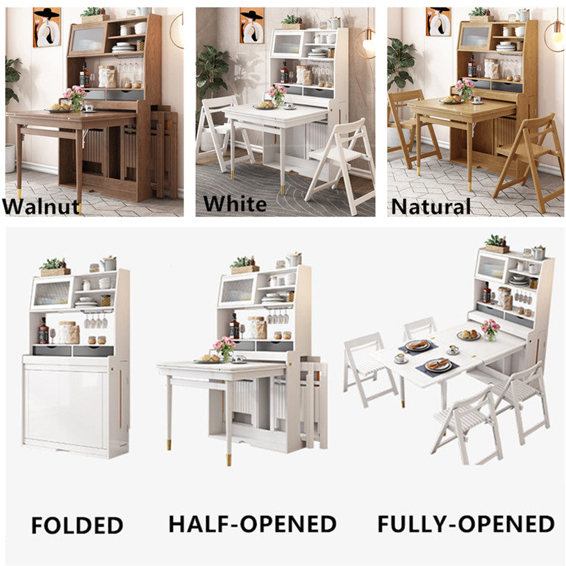 Limited time sale -Space Saving Foldable and Extendable Side Table with Hutch Cabinet