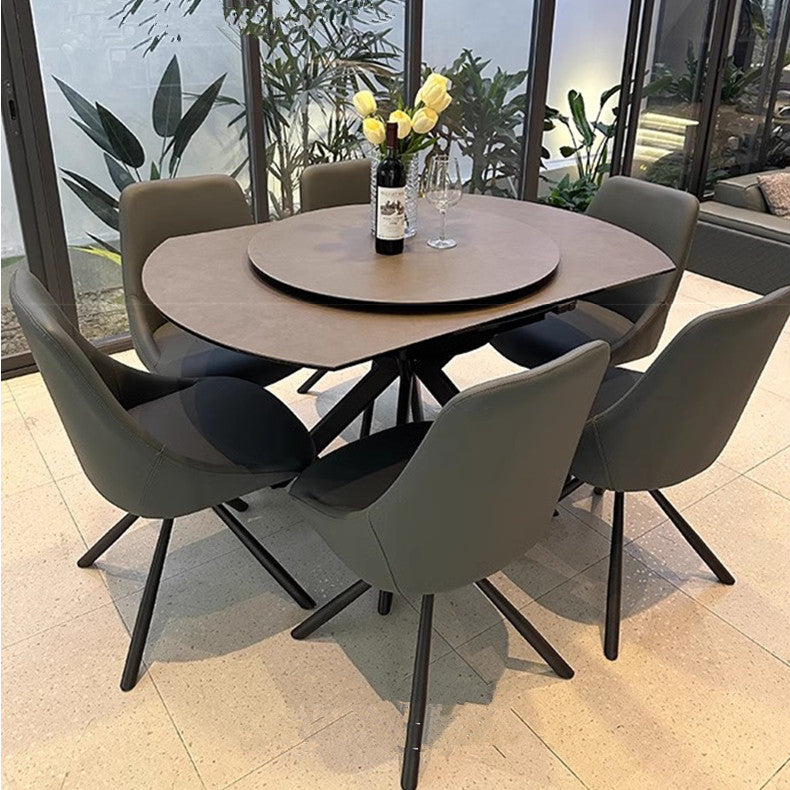 Rotating Extendable Rock Slab Top Round Dining Table