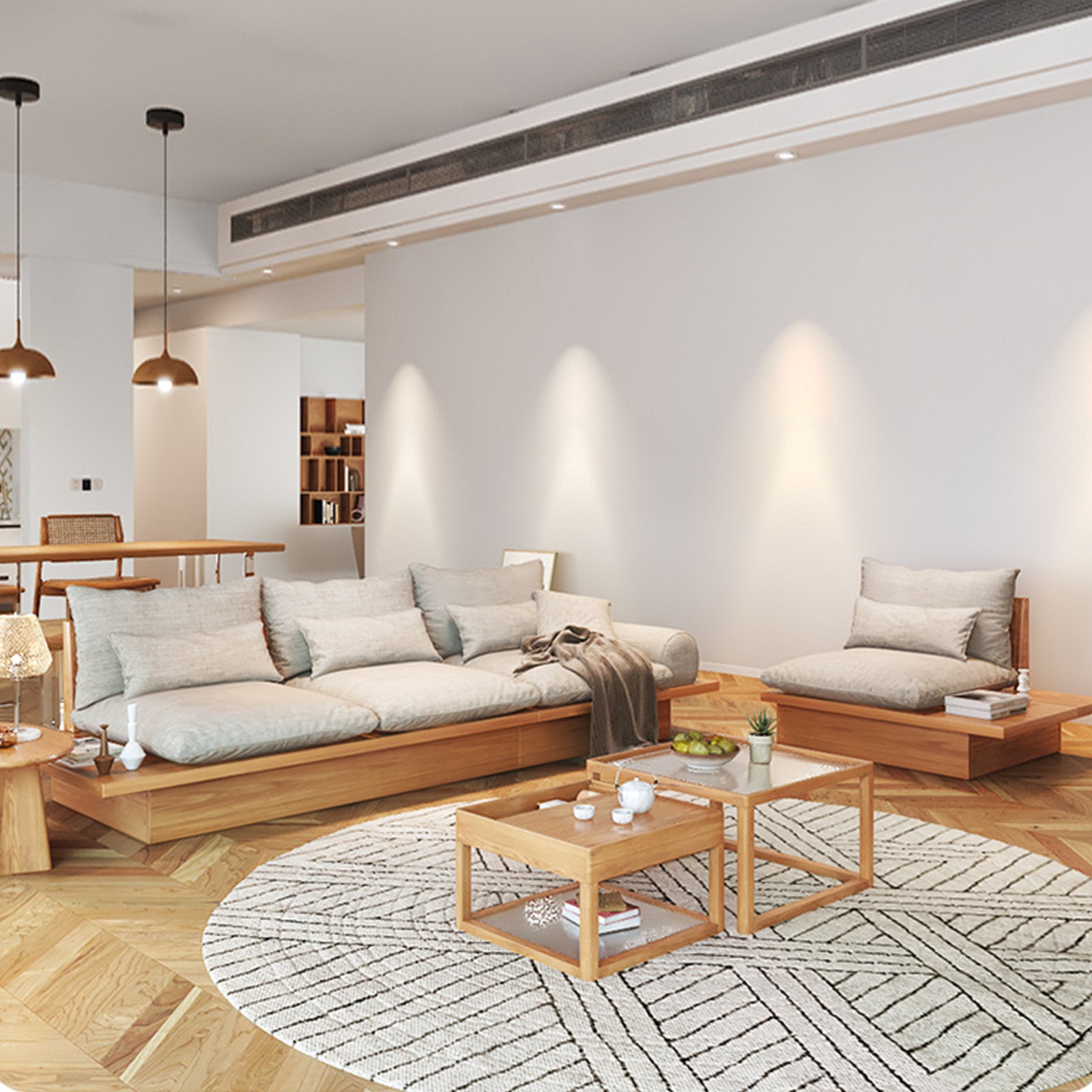 Limited time sale -Japandi Solid Wood Sofa with Storage Underneath