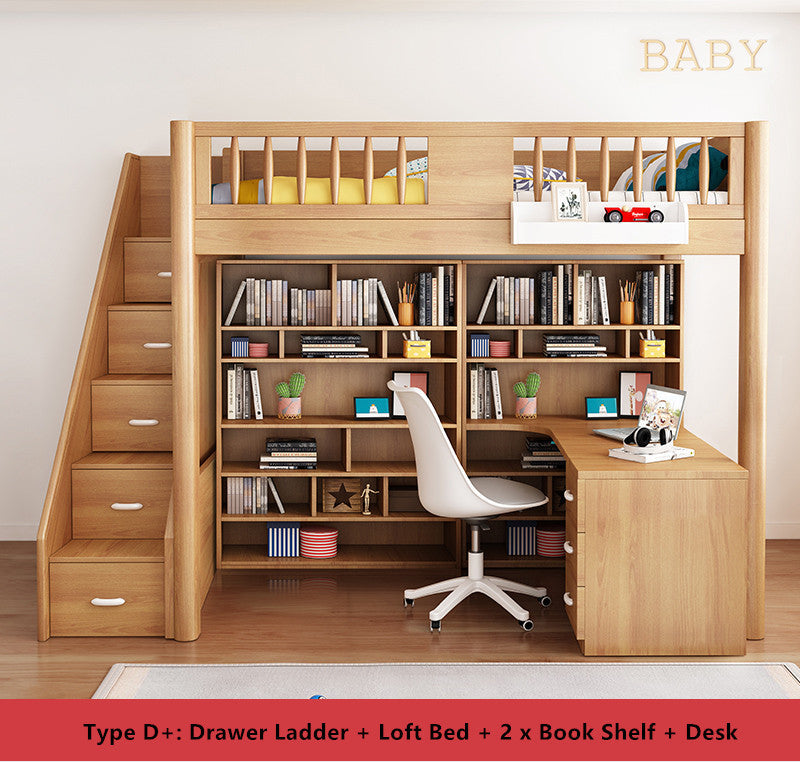 Loft Bed with Wardrobe and Book Shelf and Desk