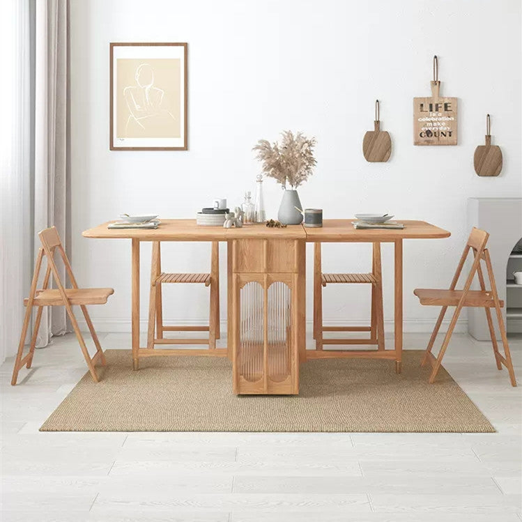 Double Drop Leaf Dining Table with Pegboard Hutch Cabinet