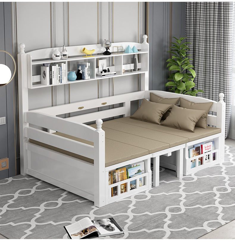Solid Wood Sofa Bed With Desk and Book Shelf