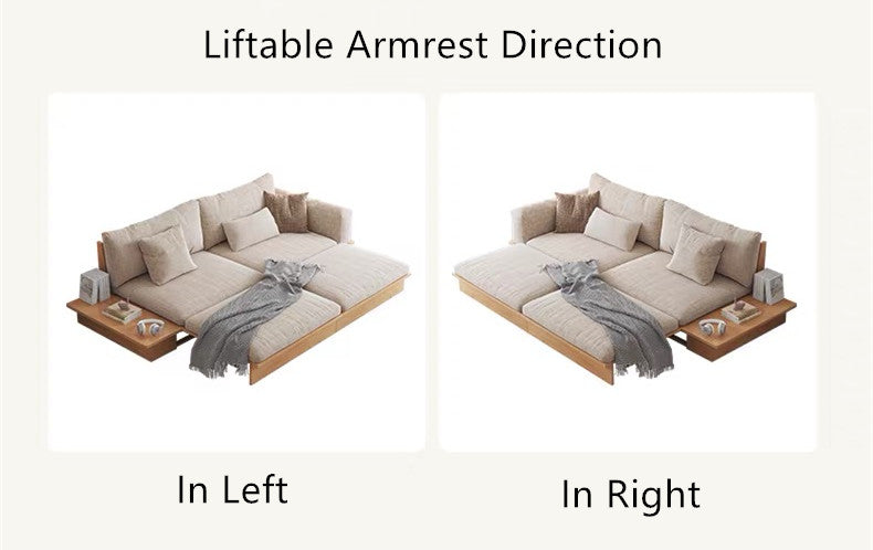 Best Selling -Japandi Solid Wood Sofa Bed with Liftable Armrest Storage Box