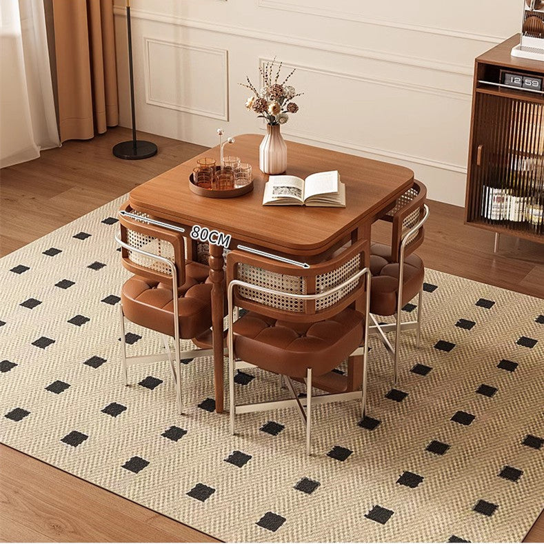 Extendable Tabletop Solid Wood Dining Table with 4 Chairs